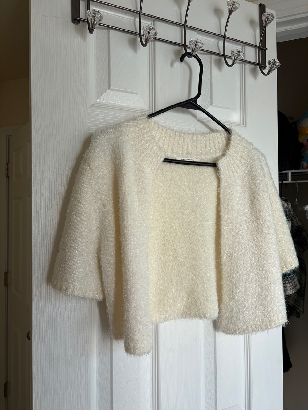 NWOT Anthropolgie fuzzy cropped shimmery cardigan Medium